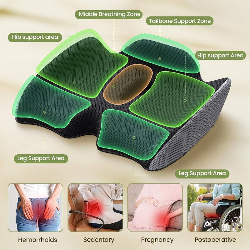 Benazcap Pressure Relief Seat Cushion for Tailbone Pain Office Chair Cushion for Butt, Back Pain, Coccyx & Sciatica Pain Relief Pillow. Memory Foam Seat Cushions for Office Chairs - Image 4